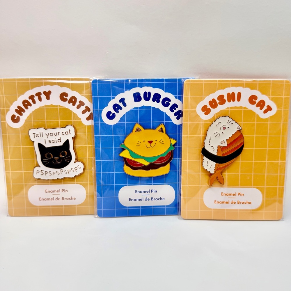 Chatty Catty, Cat Burger, Sushi Cat Enamel Pins